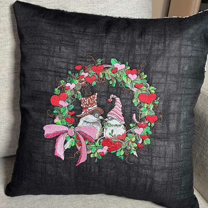 Chickadee wreath cushion