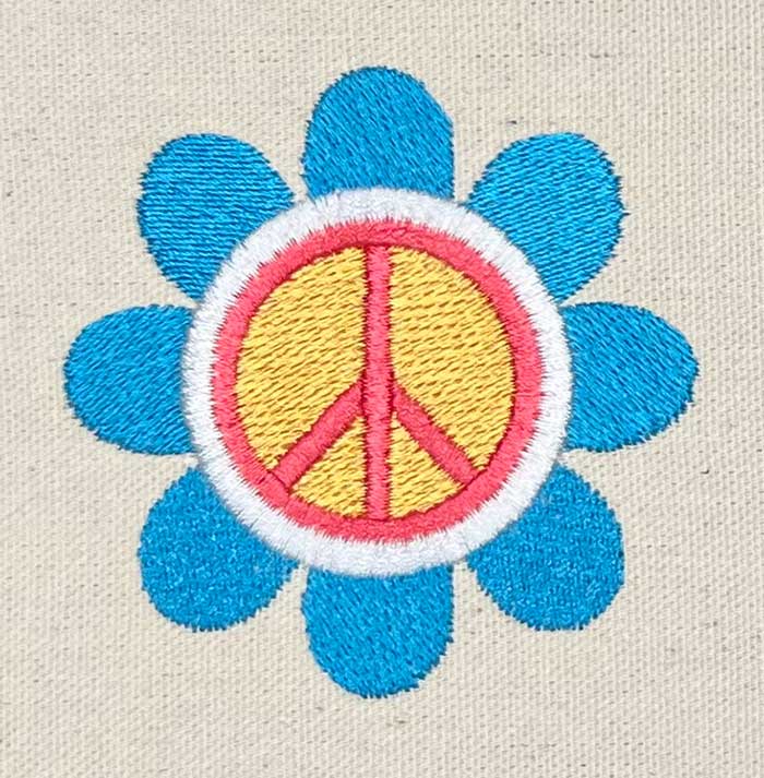 Hippie Art flower peace symbol embroidery design