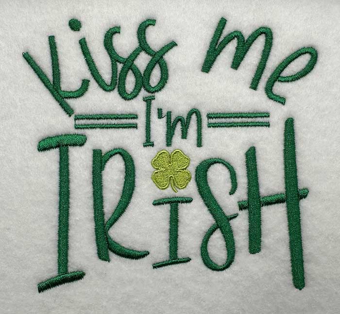 Kiss Me I'm Irish embroidery design