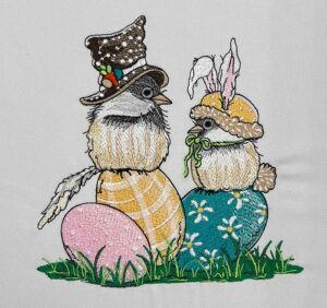 Easter eggs chickadee embroidery design