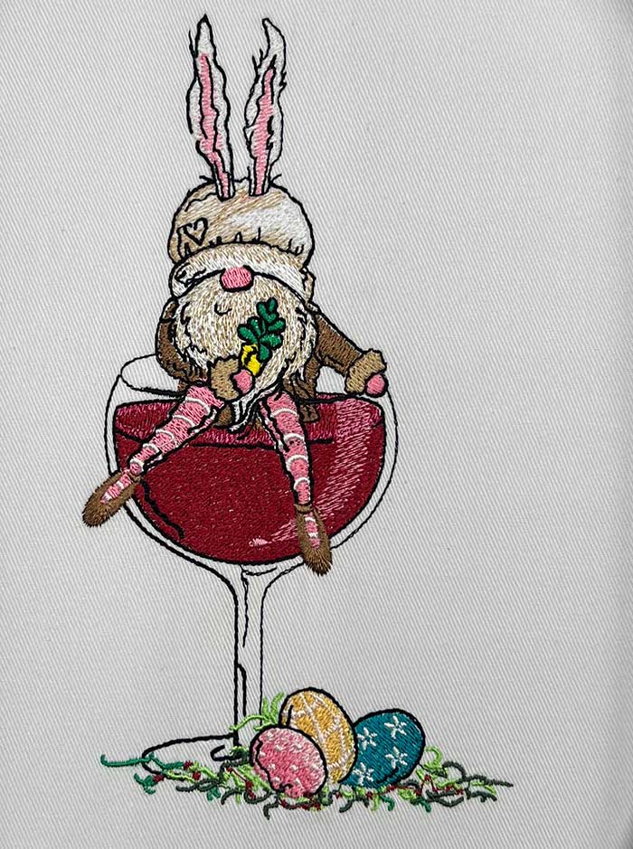 Easter Gnome wine embroidery design
