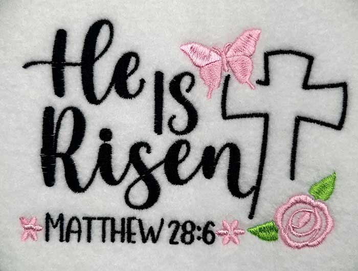 He is risen embroidery design