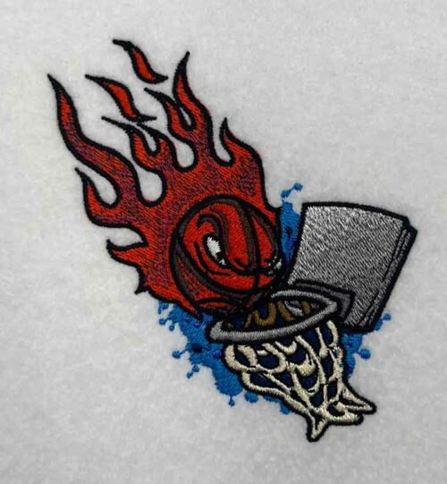 Flaming Basketball hoop embroidery design