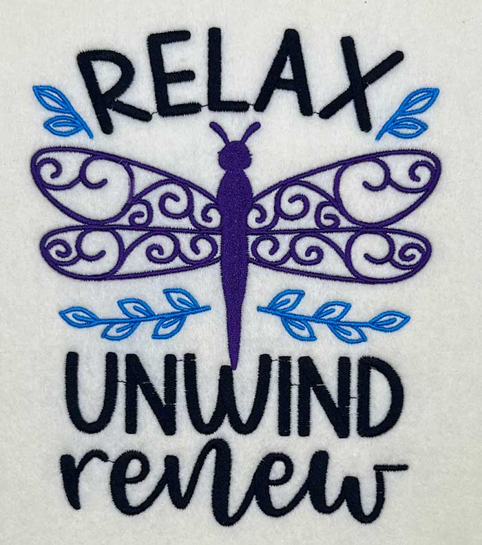 Relax Unwind Renew Embroidery Design