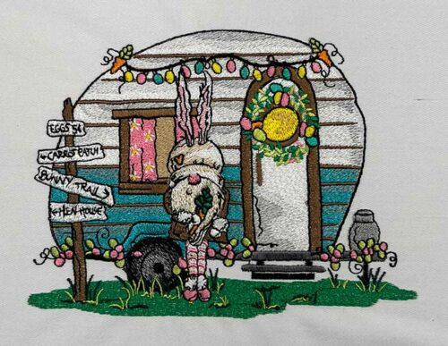 Vintage Camper Easter Gnome embroidery design
