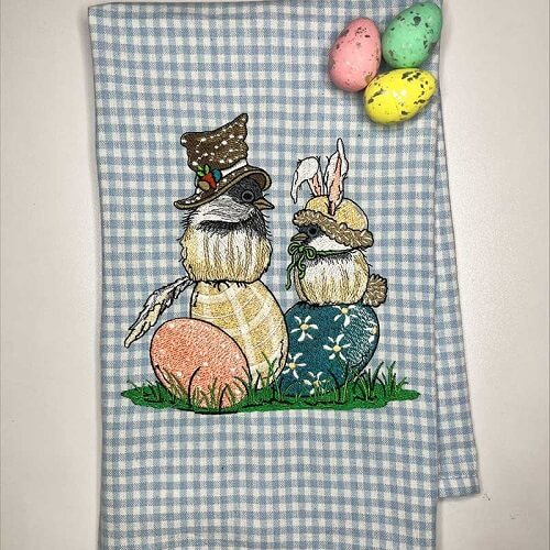 easter eggs chcickadee towel embroidery design