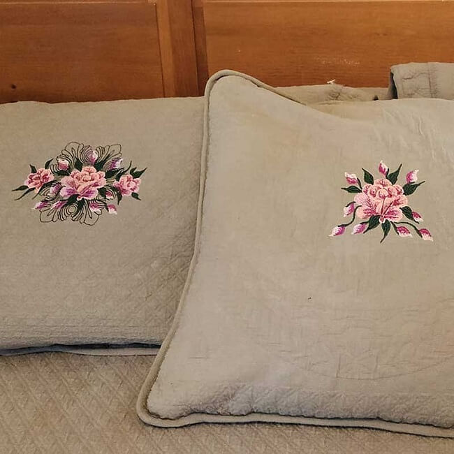 English rose pillows embroidery design