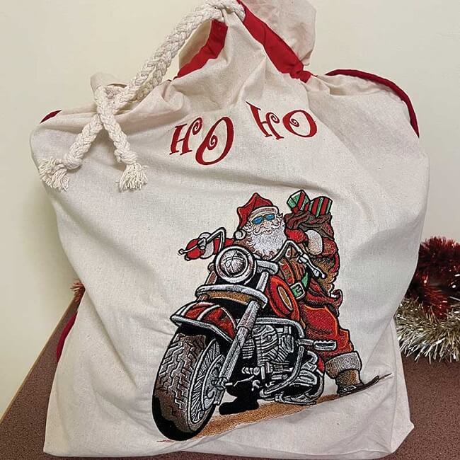 motor cycle santa bag embroidery design