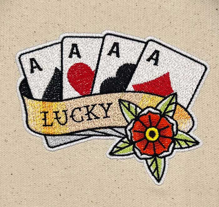 lucky cards embroidery design