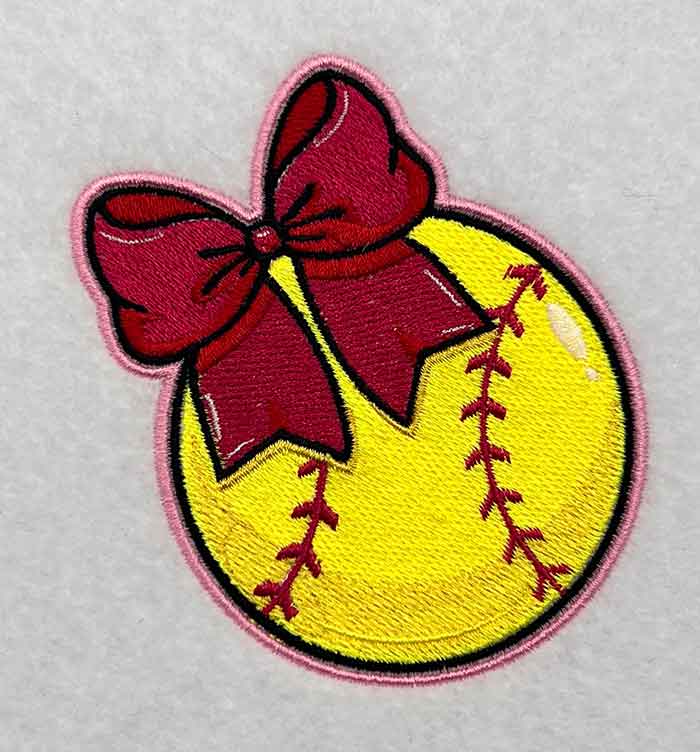 softball with bow embroidery design