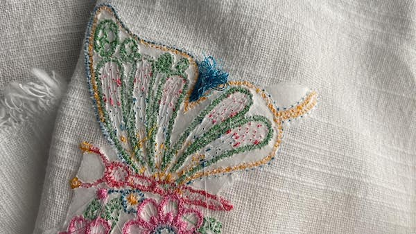 butterfly bird nest embroidery