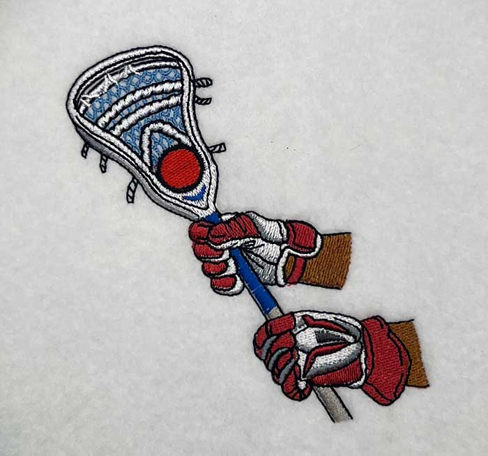 Hands on lacrosse stick embroider design