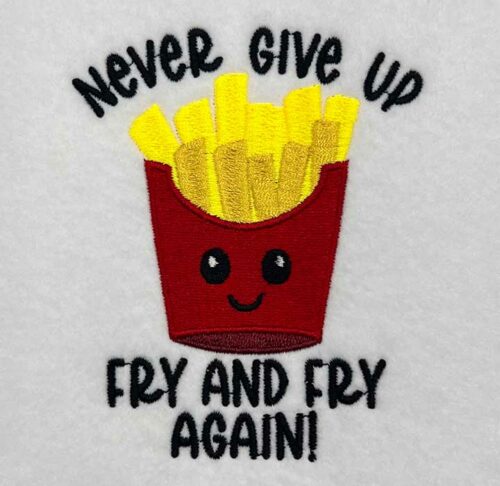never give up embroidery design