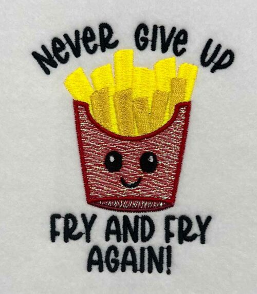 never give up mylar embroidery design