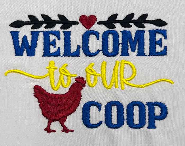 welcome to our coop embroidery design