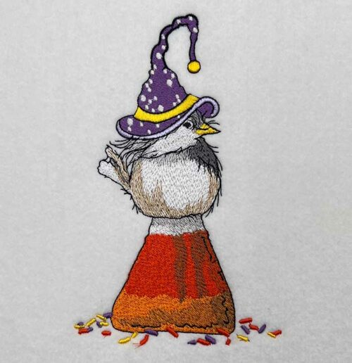 Candy corn chickadee embroidery design