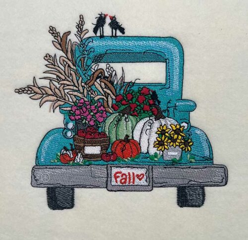 fall truck embroidery design