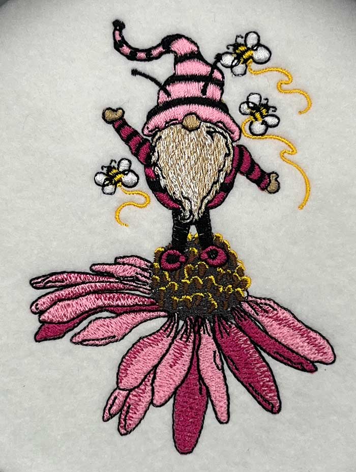 Flower Bees Gnome Embroidery Design