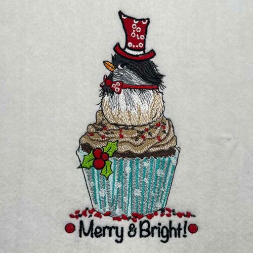 chickadee cupcake embroidery design