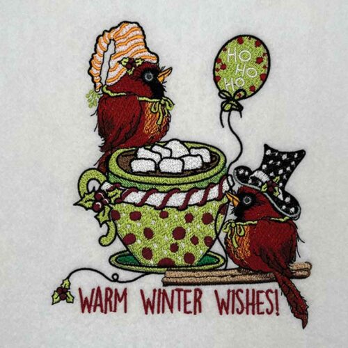 warm winter birds embroidery design