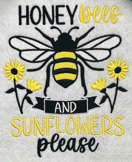 honey bee sunflower embroidery design