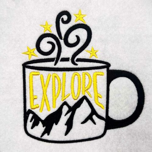 explore mug embroidery design